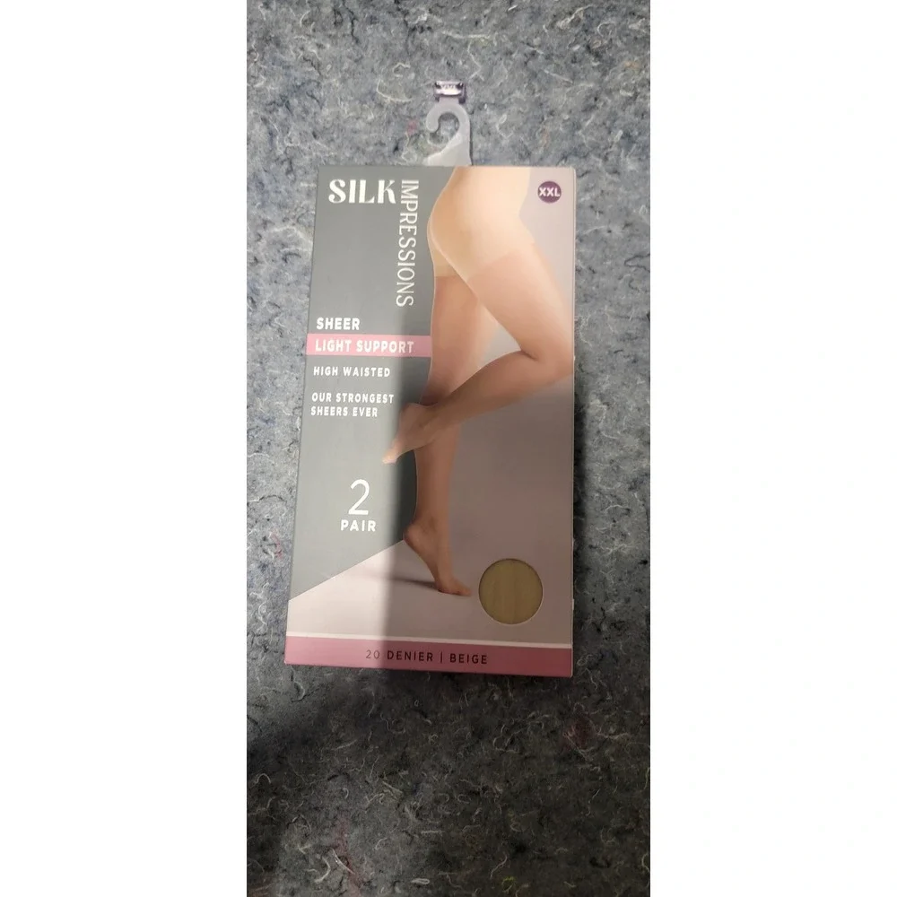 Silk Impressions Women's Sheer Light Support Beige 2 pair package Size XXL NWT